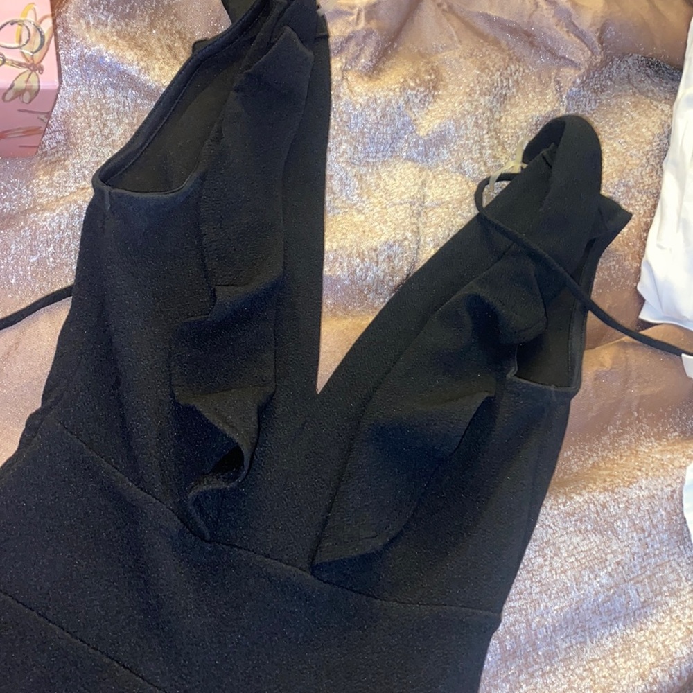 Super cute black bell bottom jumpsuit short sleeve